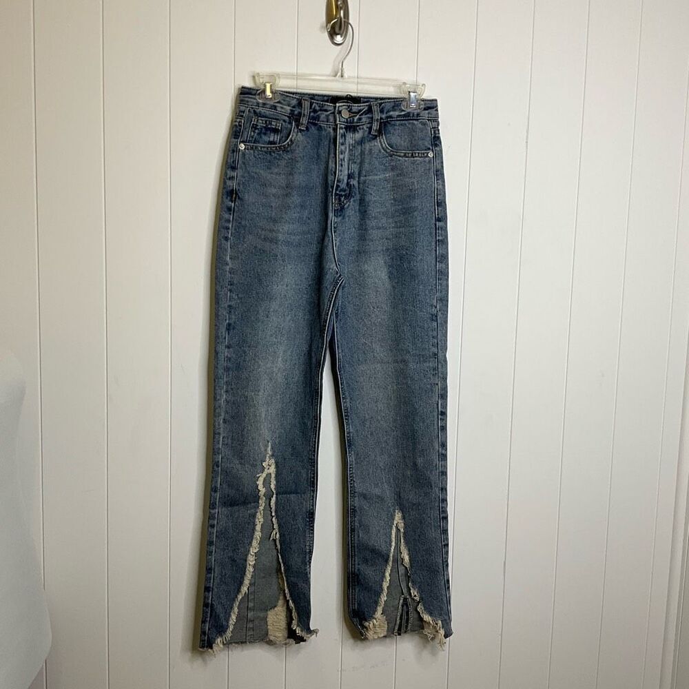 Brand New Cider Jeans Women's Small Distressed Destroyed Hem Blue Straight Jeans